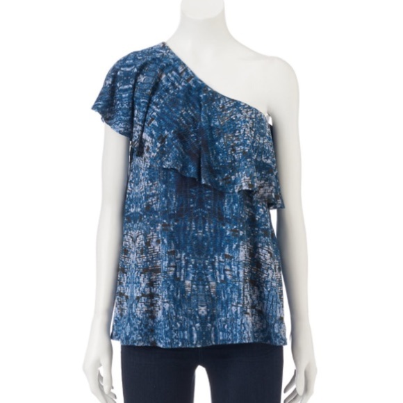 Jennifer Lopez Tops - New Jennifer Lopez J.Lo Blue SnakeSkin Animal Print Ruffle One Shoulder Top XXL